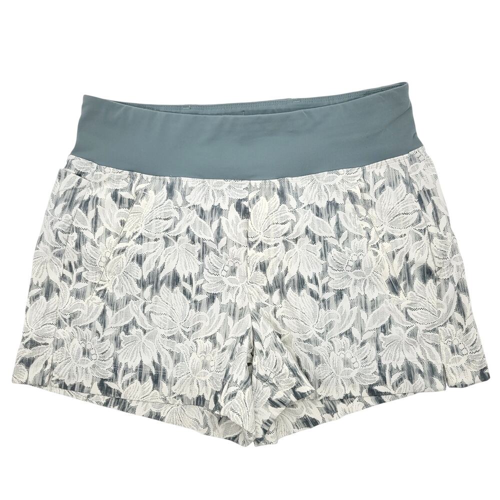 Athleta Trekkie North Shorts Women's 4 Floral Green Cream Mid Rise Pull On